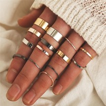 14PCS / Set Fashion New Hypoallergenic Metal Ring Set for Woman Simple Design Pu - £7.67 GBP