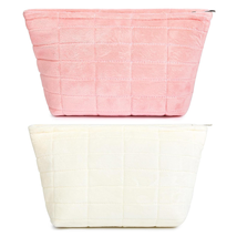 2 Pieces Puffer Makeup Bag Large Quilted Cosmetic Bag Capacity Canvas Travel Toi - £16.61 GBP