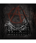 Gothic Punk Studded Shoulder Bag Pearl Chain Cross Charm Black Purse - $23.75