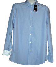 Hugo Boss Men&#39;s Blue White Striped Button Front Dress Shirt Size 15.5 - $64.19