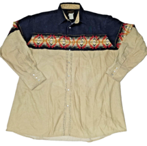 Vintage Men&#39;s Rustler By Wrangler Pearl Snap Aztec Western Shirt XL tall Popper - £18.26 GBP