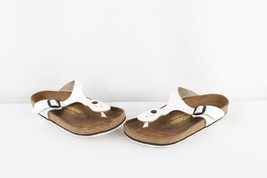 Vintage Birkenstock Womens 8 Distressed Patent Leather Toe Thong Sandals White - £39.52 GBP