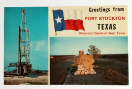 Greetings from Fort Stockton Texas Split View State Flag TX UNP Postcard c1960s - £6.25 GBP