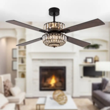 52&quot;W April Oil Rubbed Bronze 4-Blade Ceiling Fan with crystal light - $325.59