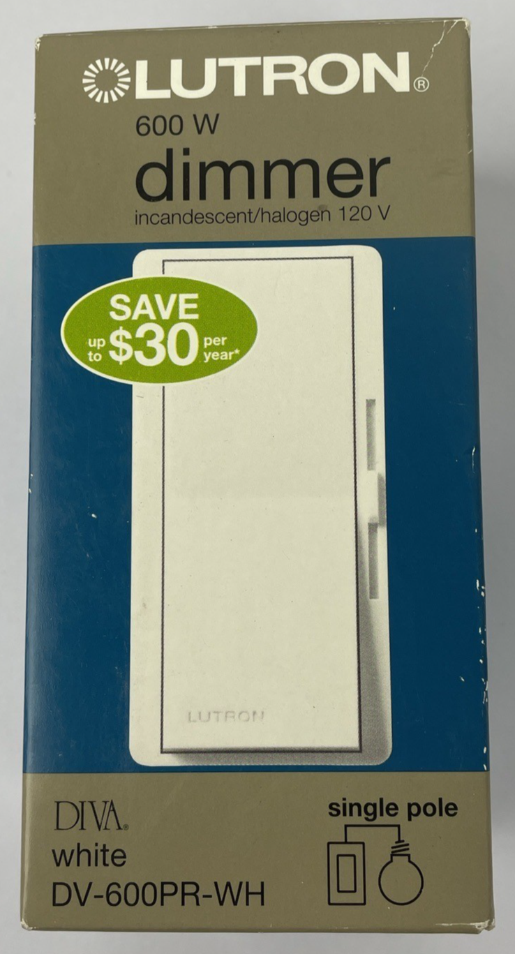 OEM Lutron Diva 600W Dimmer Wall Switch White DV-600PR-WH - $19.79