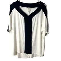Chicos 1 Jersey Knit Tee Shirt Womens M Short Sleeves V Neck Colorblock Stretch - £8.49 GBP