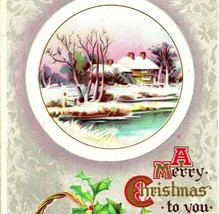 Vtg Postcard 1910 A Merry Christmas To You Cabin Holly Embossed John Winsch UNP - £6.32 GBP