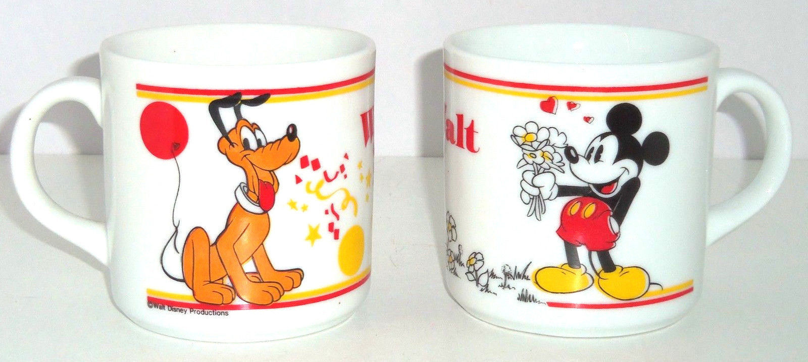 Walt Disney Productions Mickey Minnie Mouse Pluto Coffee Mug WALT Lot of 2 - £31.42 GBP