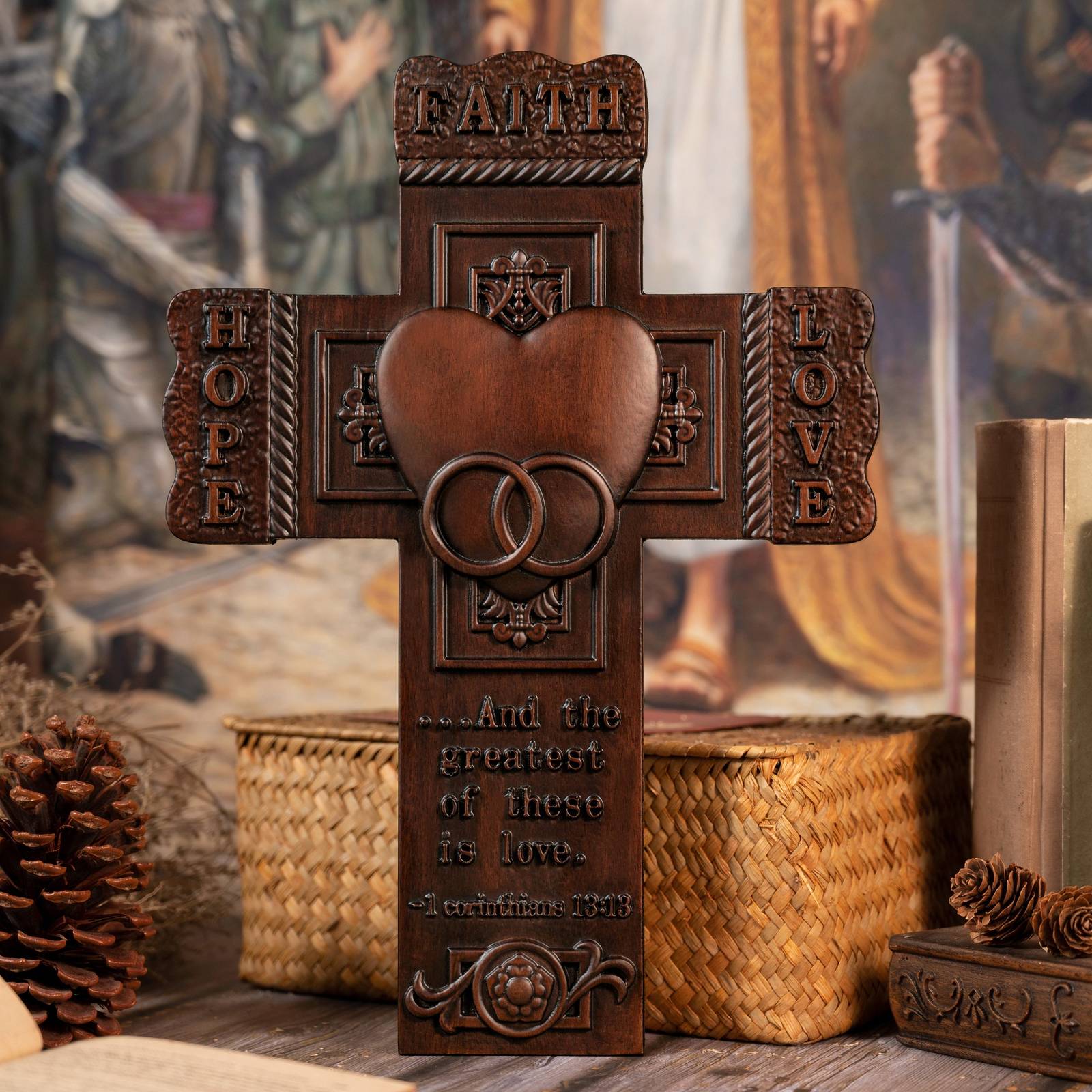 Primary image for Faith, Hope, and Love Marriage Wall Cross with Bible Verse, Gift for Newlyweds