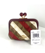 New Coach Nora Coin Purse Kisslock Wallet Stripe Khaki Red Framed C1709 W11 - $138.59