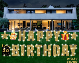 Vagski Happy Birthday Yard Signs with Stakes Glitter Gold Birthday Lawn Decorati - £46.44 GBP