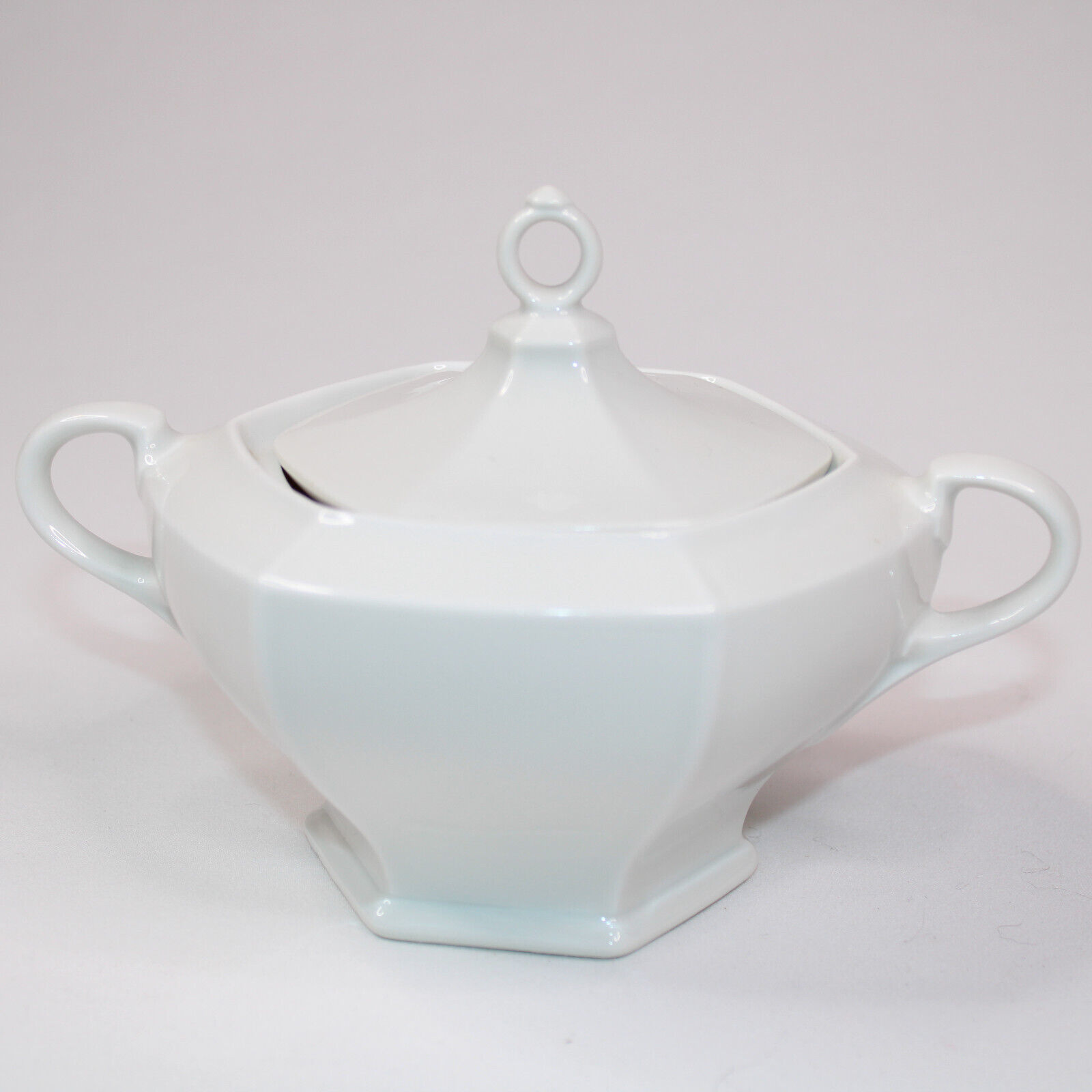 Vintage Porcelain Imperial Austria Hexagon Lidded Sugar Bowl White Rare ... - $4.75