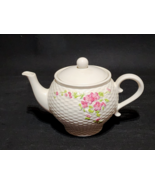 Vintage 1985 TELEFLORA Ceramic Teapot &amp; Lid Floral &amp; Basketweave Pattern... - $21.69 CAD