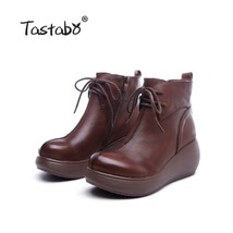 Tastabo Genuine Leather Handmade ladies nude boots Lace Up Women&#39;s Boots Black B - £103.90 GBP