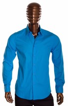 Turquoise long sleeve dress shirt Men&#39;s slim fit  dress button up shirt S-2X - £22.01 GBP