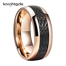 Ing rose gold tungsten carbide ring for 8mm men women wedding band with black meteorite thumb200