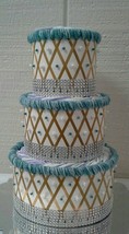 Mint Lace Bling Baby Girl Shower 3 Tier Diaper Cake Centerpiece Gift - $65.00