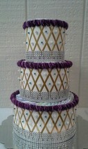 Purple and Teal Bling Baby Girl Shower 3 Tier Diaper Cake Table Centerpiece Gift - £44.67 GBP