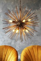 Mid Century Sea Urchin 8 Light Brass Chandelier Home Interior Handmade Lighting - £210.42 GBP