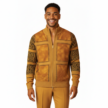 Men's Fancy European Sweater Jacket By Silversilk Fashionable 11012 Gold image 5