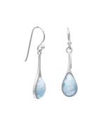 Rhodium Plated Pear Drop Larimar Earrings - $89.86 CAD
