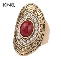 Vintage Oval Ring Fashion Gold Color Unique Wedding Rings For Women Mosaic Cryst - £5.66 GBP
