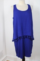 NWT Trina Turk L Blue Viscose Jersey Tiered Tassel Racerback Tank Dress USA - £66.74 GBP