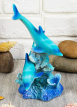 Marine Life Ocean Two Blue Dolphins Swimming Around Coral Reef Statue Se... - £13.36 GBP