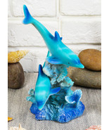 Marine Life Ocean Two Blue Dolphins Swimming Around Coral Reef Statue Se... - $23.23 CAD