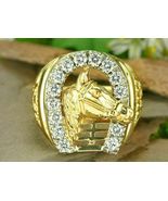 1.50 Ct Diamond Men&#39;s Silver Horse Shoe Pinky Ring 14K Yellow Gold Over - £94.34 GBP