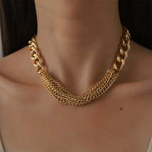 18K Gold-Plated Multi-Strand Chain Necklace - £11.98 GBP