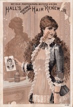 Vintage Hall&#39;s Vegetable Sicilian Hair Renewer Advertising Trade Card PB23 - £11.26 GBP