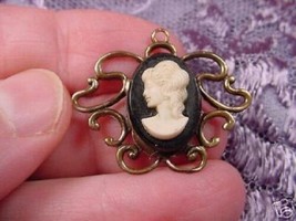 (CT2-10) Tiny Lady Black Cameo Pin Brooch Pendant Jewelry - $25.23