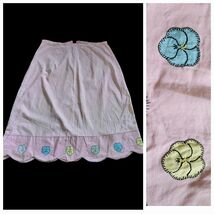 Vintage 1920-30s Deco Pink Scalloped Edge Pansies Applique skirt W34" Read - $37.62