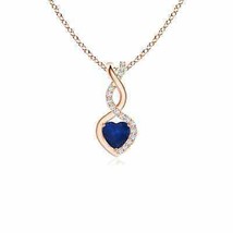 Natural Sapphire Infinity Heart Pendant Necklace with Diamonds in 14K Rose Gold - £382.75 GBP