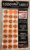 Sunburst 1000 Pre-Priced Labels Quick &amp; Easy Pricing, Garage &amp; Yard Sale... - $6.92