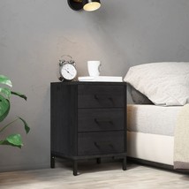 Bedside Cabinet Black Solid pine wood, Metal Small - $161.99