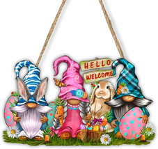 Easter Spring Welcome Door Sign, Decor Easter Bunny Gnomes Spring Easter Hello H - £16.49 GBP
