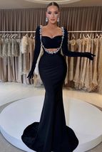 Designers Black Long Sleeves Sweetheart Beads Crystal Mermaid Prom Formal Dress - £139.80 GBP