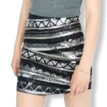 EXPRESS Black, Rose Gold &amp; Silver Sequin Stretch Mini Skirt Size Large - £22.08 GBP