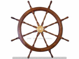 Antique Large Nautical Handcrafted Wooden Ship Wheel Wall Decor 36&quot; Inches - £109.63 GBP