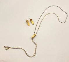 Vintage Gold Tone Zipper Necklace Adjustable Bolo Tie Lariat Style W/Earrings - £15.93 GBP