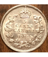 1911 CANADA SILVER 5 CENTS COIN - UNC details (Cleaned) - $58.19
