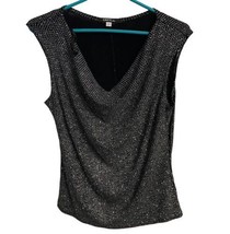 Oynx Draped Top Womens Size L Sparkly Fine Knit Pullover  Black Silver  Cruise - £9.89 GBP