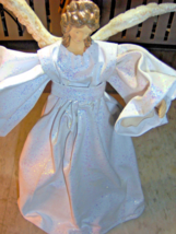 Christmas tree top White dress Angel w/ Wings VINTAGE 10&quot; Tall topper De... - $121.07