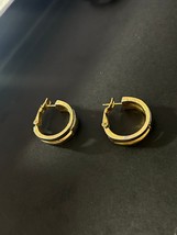 Vintage Crown Silver Gold 2 Tone Hoop Earrings Clip On Signed Trifari - £32.47 GBP