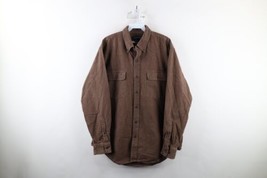 Vintage 90s Lands End Mens Large Faded Moleskin Chamois Cloth Button Shirt Brown - £38.91 GBP