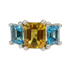 David Yurman Three stone Citrine &amp; Blue Topaz Ring  - £2,278.24 GBP