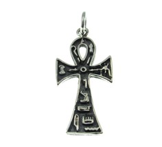 Handcrafted Solid 925 Sterling Silver Egyptian ANKH Cross &amp; Hieroglyphs Pendant - £18.94 GBP