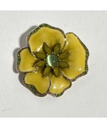 Liz Claiborne Yellow Enamel Flower Rhinestones Faux Catseye Gold Tone Br... - £27.61 GBP